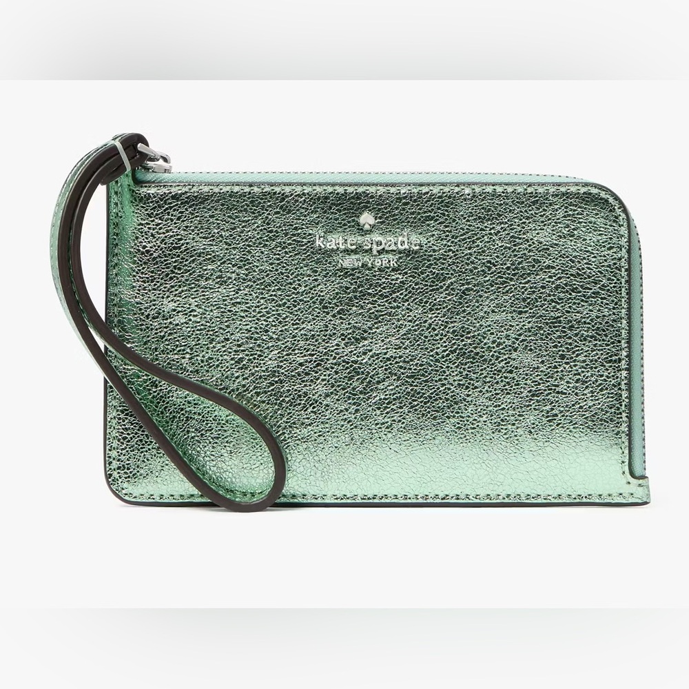 Kate Spade Lucy Metallic Small L-Zip Wristlet in Seawater